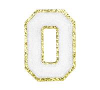 QUARKZMAN Letter Iron-on Patches, 2.2" Chenille Letter-O Initial Patches Golden Edge Alphabet Embroidery Applique with Adhesive Sticker pour Clothing Repair Decor, White