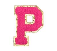 QUARKZMAN Letter Iron-on Patches, 2.2" Chenille Letter-P Initial Patches Golden Edge Alphabet Embroidery Applique With Adhesive Sticker For Clothing Repair Decor, Rose Red