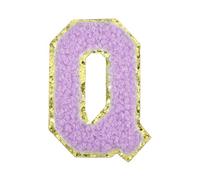 QUARKZMAN Letter Iron-on Patches, 2.2" Chenille Letter-Q Initial Patches Golden Edge Alphabet Embroidery Applique with Adhesive Sticker for Clothing Repair Decor, Purple