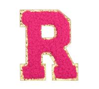 QUARKZMAN Letter Iron-on Patches, 2.2" Chenille Letter-R Initial Patches Golden Edge Alphabet Embroidery Applique With Adhesive Sticker Pour Clothing Repair Decor, Rose Red