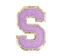 QUARKZMAN Letter Iron-on Patches, 2.2" Chenille Letter-S Initial Patches Golden Edge Alphabet Embroidery Applique with Adhesive Sticker pour Clothing Repair Decor, Purple