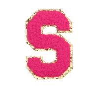 QUARKZMAN Letter Iron-on Patches, 2.2" Chenille Letter-S Initial Patches Golden Edge Alphabet Embroidery Applique with Adhesive Sticker pour Clothing Repair Decor, Rose Red
