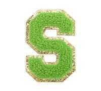 QUARKZMAN Letter Iron-on Patches, 2.2" Chenille Letter-S Initial Patches Golden Edge Alphabet Embroidery Applique with Adhesive Sticker pour Clothing Repair Decor, Green