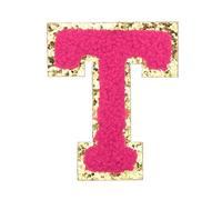 QUARKZMAN Letter Iron-on Patches, 2.2" Chenille Letter-T Initial Patches Golden Edge Alphabet Embroidery Applique With Adhesive Sticker Pour Clothing Repair Decor, Rose Red