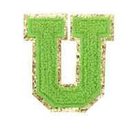 QUARKZMAN Letter Iron-on Patches, 2.2" Chenille Letter-U Initial Patches Golden Edge Alphabet Embroidery Applique With Adhesive Sticker Pour Clothing Repair Decor, Green