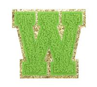 QUARKZMAN Letter Iron-on Patches, 2.2" Chenille Letter-W Initial Patches Golden Edge Alphabet Embroidery Applique with Adhesive Sticker pour Clothing Repair Decor, Green