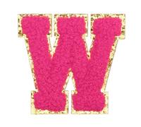 QUARKZMAN Letter Iron-on Patches, 2.2" Chenille Letter-W Initial Patches Golden Edge Alphabet Embroidery Applique with Adhesive Sticker pour Clothing Repair Decor, Rose Red