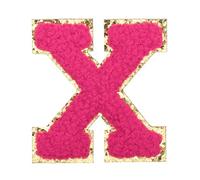 QUARKZMAN Letter Iron-on Patches, 2.2" Chenille Letter-X Initial Patches Golden Edge Alphabet Embroidery Applique with Adhesive Sticker pour Clothing Repair Decor, Rose Red