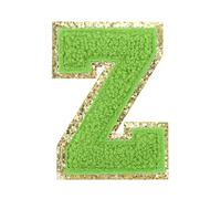 QUARKZMAN Letter Iron-on Patches, 2.2" Chenille Letter-Z Initial Patches Golden Edge Alphabet Embroidery Applique with Adhesive Sticker for Clothing Repair Decor, Green
