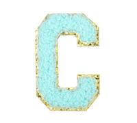 QUARKZMAN Letter Iron-on Patches 2.2" Golden Edge Water Blue | Chenille Letter-C Initial Patches, Alphabet Embroidery Applique, With Adhesive Sticker Pour Clothing Repair Decor