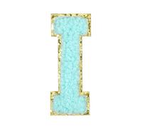 QUARKZMAN Letter Iron-on Patches Bord Doré Bleu Eau | 2.2" Chenille Letter-I Initial Patches, Alphabet Brodé Appliqué Avec Adhésif Pour Réparation Et Décoration De Vêtements