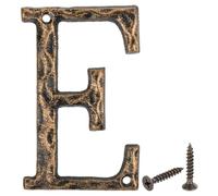 QUARKZMAN Lettres de Maison en Fonte - Lettre E, 140mm Lettre Murale Extérieures avec 2 Vis pour Maison Rue Bureau Panneau Jardin Décoration Debout Nom de Magasin Appartement, Or Noir