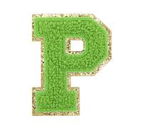 QUARKZMAN Lettres Patches À Repasser, 2.2" Lettres-P Initiales en Chenille Bord Doré Broderie Appliquée avec Autocollant Adhésif pour Réparation Et Décoration De Vêtements, Vert