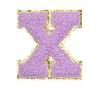QUARKZMAN Lettres Patchs À Repasser, 2.2" Lettres-X Initiales en Chenille Bord Doré Broderie Appliquée avec Autocollant Adhésif pour Réparation Et Décoration De Vêtements, Violet