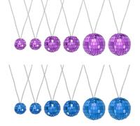 QUARKZMAN Lot 12 Collier Disco 3/4/5 cm (1.2"/1.5"/2") Bleu/Violet | Boule Miroir, Collier Disco Années 70 pour Costume Jeu Danse Fournitures Fêtes Anniversaire Accessoires gemmes Festival