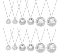 QUARKZMAN Lot De 12 Collier Boule Disco Miroir 1.2"/1.5"/2" Argenté | Collier Fête Disco Années 70 Pour Costume Jeu Danse Fournitures Anniversaire Fêtes gemmes Accessoires