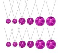 QUARKZMAN Lot De 12 Collier Boule Disco Miroir 1.2"/1.5"/2" Rose Rouge | Colliers Pour Fête Disco Années 70 Pour Costume Jeu Danse Fournitures Anniversaires Fêtes gemmes Accessoires