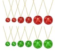 QUARKZMAN Lot De 12 Collier Boule Disco Miroir 1.2"/1.5"/2" Rouge/Vert | Colliers Disco Années 70 Pour Costume Jeu Fournitures Danse Fêtes Anniversaire Accessoires gemmes Festival