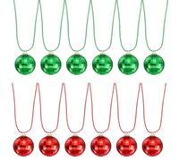 QUARKZMAN Lot De 12 Collier Boule Disco Miroir 2" Rouge/Vert | Collier Fête Disco Années 70 Pour Costume Jeu Danse, Pour Fournitures Anniversaire Fêtes, gemmes Accessoires