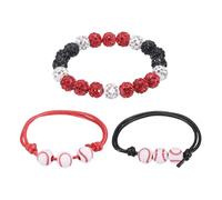 QUARKZMAN Lot De 4 Bracelet Baseball 7" Rouge/Noir | Bling Perles Rhinestone Chaine Baseball Avec 2 Bracelets En Corde Cire Ajustables Pour Hommes Femmes Joueurs