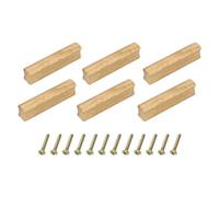 QUARKZMAN Lot de 6 Poignées de Tiroir en Bois avec Vis, Espacement des Trous de 64 mm/2,52", en Bois de Hêtre Brut, pour Armoires et Tiroirs, Poignées de Tirage pour Meubles de Cuisine