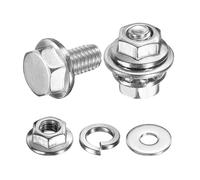 QUARKZMAN M4 x 8mm Vis À Tête Hexagonale À Embout Phillips À Collerette, 20Pcs 304 Acier Inoxydable Vis Hexagonales À Collerette Avec Écrous, Rondelles Plates Et Rondelles Frein, Argent