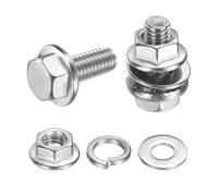 QUARKZMAN M5 x 12mm Vis À Tête Hexagonale À Embout Phillips À Collerette, 10Pcs 304 Acier Inoxydable Vis Hexagonales À Collerette Avec Écrous, Rondelles Plates Et Rondelles, Argent