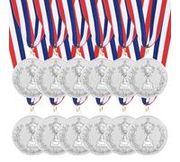QUARKZMAN Médailles De Prix Argenté 2 Pouces, Médailles De Gagnant en Métal avec Ruban De Cou Style Trophée pour Compétitions De Sports D'équipe Fêtes Cadeaux 12 Pièces