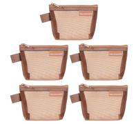 QUARKZMAN Mini Pochettes Filet À Fermeture Éclair 3" x 5", 5 Pcs Petites Pochettes Cosmétiques en Nylon À Fermeture Éclair Poche De Rangement Filet pour Casque, Carte De Crédit, Marron