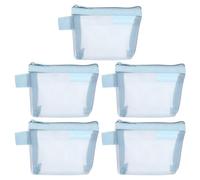 QUARKZMAN Mini Sac Filet à Fermeture Éclair 3" x 5", 5 Pcs Petit Pochettes Cosmétiques en Nylon à Filet avec Fermeture Éclair pour Casque, Carte de Crédit, Bleu Clair
