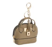 QUARKZMAN Mini Tote Bag Keychain, Cute Coin Purse Keychain PU Leather Backpack Charm Tiny Purse with Zipper for Women Makeup Card Data Key Cable Organizer, Gray