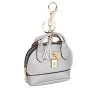 QUARKZMAN Mini Tote Bag Keychain, Cute Coin Purse Keychain PU Leather Backpack Charm Tiny Purse with Zipper for Women Makeup Card Data Key Cable Organizer, Silver