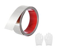 QUARKZMAN Moulure autocollante en acier inoxydable, argent brossé, à décoller et coller, avec gant, décorative pour miroir mural, 4 cm x 2 m