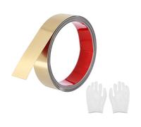 QUARKZMAN Moulure autocollante en acier inoxydable, finition or brossé, à décoller et coller, avec gant, décorative pour miroir mural, 3 cm x 2 m