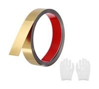 QUARKZMAN Moulure autocollante en acier inoxydable, finition or brossé, à décoller et coller, avec gant, décorative pour miroir mural, 2,5 cm x 2 m