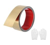 QUARKZMAN Moulure autocollante en acier inoxydable, finition or brossé, à décoller et coller, avec gant, décorative pour miroir mural, 50 mm x 2 m