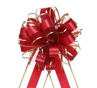 QUARKZMAN Noeud Cadeau 10Pcs 20cm Noeud de Ruban de Noël avec Bordure Dorée, Ruban d'emballage Cadeau en Organza pour Voiture, Nœud pour Paniers de Voiture de Mariage, Nœud, Vins Rouge