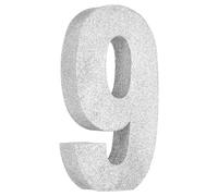 QUARKZMAN Numéro 9 Décoration d'anniversaire Pailletée, Décoration De Table Centrale Pailletée De 7.9", Nombres en Argent Décoration De Table pour Anniversaire(4.3" L)