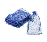 QUARKZMAN Organza Bags, 100Pcs 10 x 15cm Candy Mesh Bag with Drawstring Jewelry Gift for Party Favor Pouch Christmas Wedding Festival Small Gift, Blue-Silver