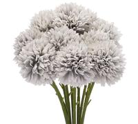QUARKZMAN Paquet de 10 Artificiel Fleur Têtes Soie Chrysanthème Gris | Boule Hortensia, Faux Fleurs pour DIY Artisanat Mariage et Fête Décoration