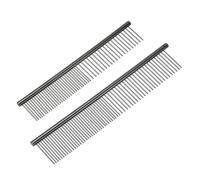 QUARKZMAN Peigne pour Chien Chat, Peignes pour Animaux en Acier Inoxydable à Dents Arrondies pour Noeuds Poils Morts, 16.5/19CM (Noir Plaqué, 2 Pack), Outil de Toilettage pour