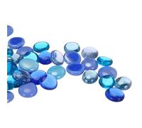 QUARKZMAN Perles de Verre, 36 Pièces, Gemmes de Verre Plates Bleues Mélangées 0,44 LB (0,67-0,87") Marbres de Verre Galets pour Remplissage de Vase Décoration d'Aquarium Artisanat DIY
