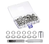 QUARKZMAN Pince à œillets 100pcs kit d'outils pour œillets 12 mm, disques à œillets, œillets métalliques avec boîte de rangement, 1/2 pouce pour chaussures, bagages, cuir, bâches, argent