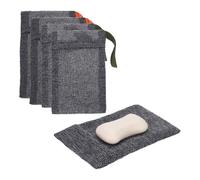 QUARKZMAN Poche À Savon En Luffa, Sac Économe De Savon Avec Poignée Orange/Vert Foncé Poche De Gant De Nylon Exfoliant Filet Exfoliant Pour Douche Corps Moussant Voyage Camping 4 Pcs | Gris