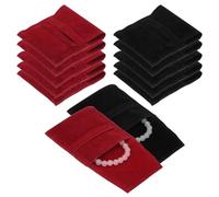 QUARKZMAN Pochette à Bijoux en Microfibre, 12 Pcs 9 x 9 cm Suédine Double Face Enveloppes de Rangement, Petites Pochettes pour Bijoux, Emballage pour Boucles (Noir, Rouge Bordeaux)