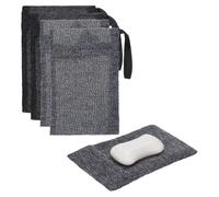 QUARKZMAN Pochette À Savon En Luffa, Sac À Savon Avec Poignée Noire Pochette Exfoliante En Nylon Filet Démaquillant Pour Douche Voyage Camping 4 Pcs | Gris/Noir
