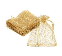 QUARKZMAN Pochettes Organza, 100Pcs 10 x 12cm Sachet Bonbon Maille avec Cordon gemmes Cadeau pour Party Favor Pochette Noël Mariage Festival Petit Cadeau, Or