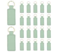 QUARKZMAN Porte-clés Cuir PU Rectangulaires 48 Pièces 7.2x2.4 cm | Ébauches en vrac avec gravure laser, individualisé, avec anneaux, pour fournitures de bricolage et cadeaux, Vert Clair