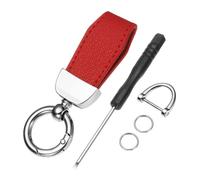 QUARKZMAN Porte-Clés De Voiture, Porte-Clés En Alliage De Zinc Et Cuir Anti-Perte Avec Anneau En D Rotatif À 360 Degrés Et Tournevis Pour Hommes Et Femmes, Argent/Rouge bordeaux