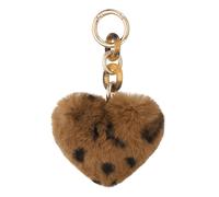 QUARKZMAN Porte-clés en peluche cœur 5,9" imprimé léopard foncé | fourrure synthétique de lapin pompon moelleux charme pour sac anneau de coration pour sac à main sac à dos